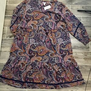 Canyon Retreat Allover Printed Modern Midi Dress w Pockets 3X Boho Paisley